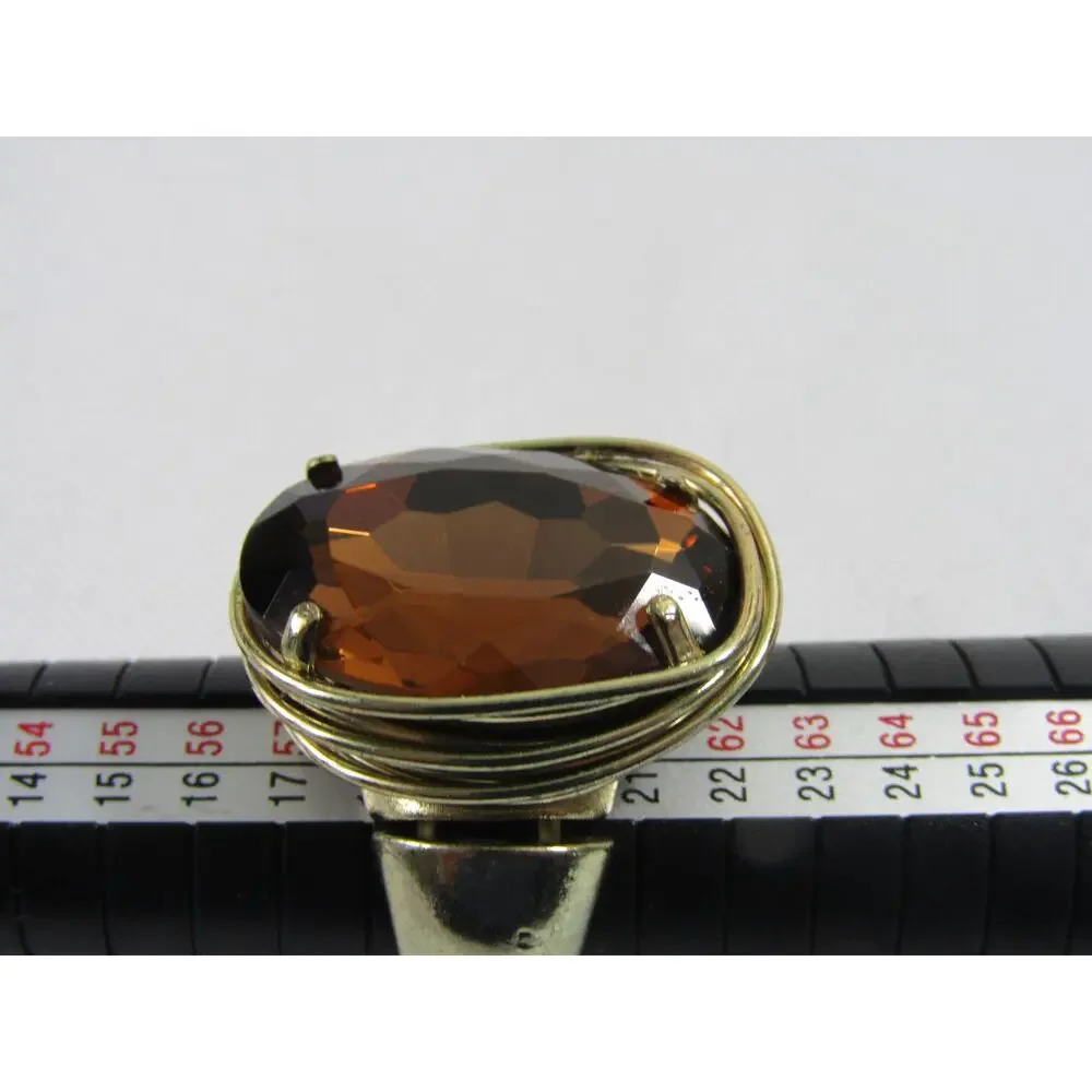 Orange Glass Stone Gold Tone Adjustable Ring 9